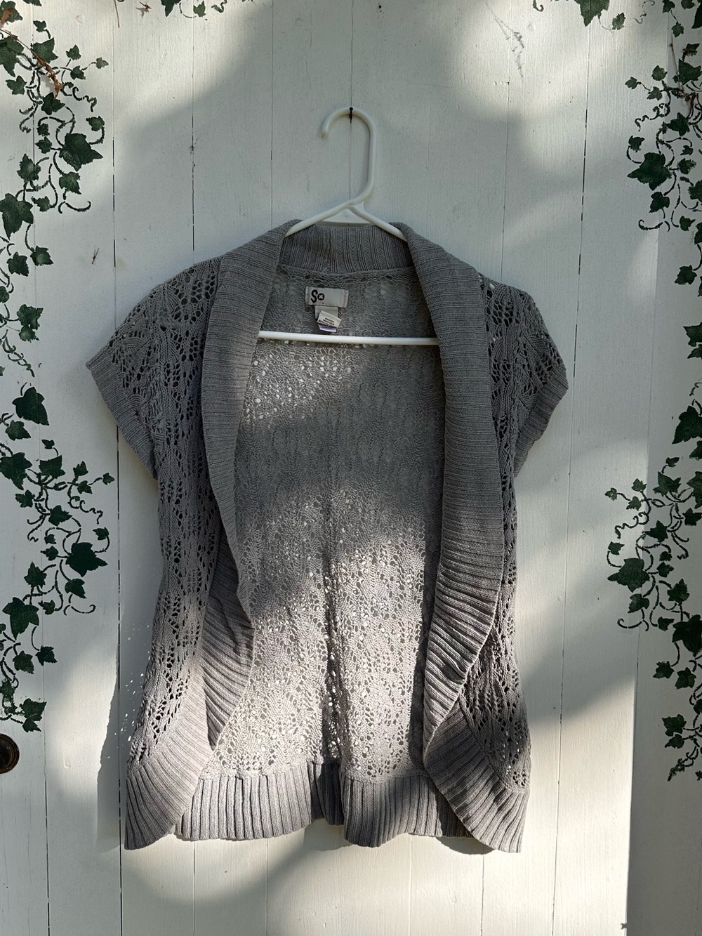 Y2K 100% Cotton Baby Sleeve Gray Open-Front Knit Cardigan Sweater